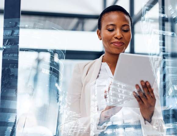 Working on a tablet in the office